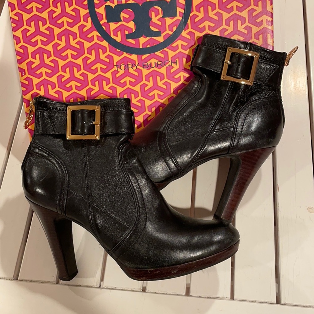 Tory Burch ankle high heel boot black